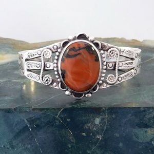 Old Pawn Petrified Wood Agate Bracelet 925 Silver